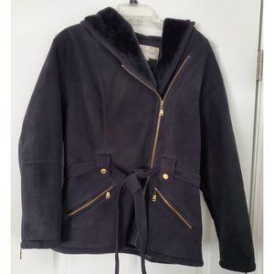 Boutique designer Max Mara black suede hooded jacket, sz M